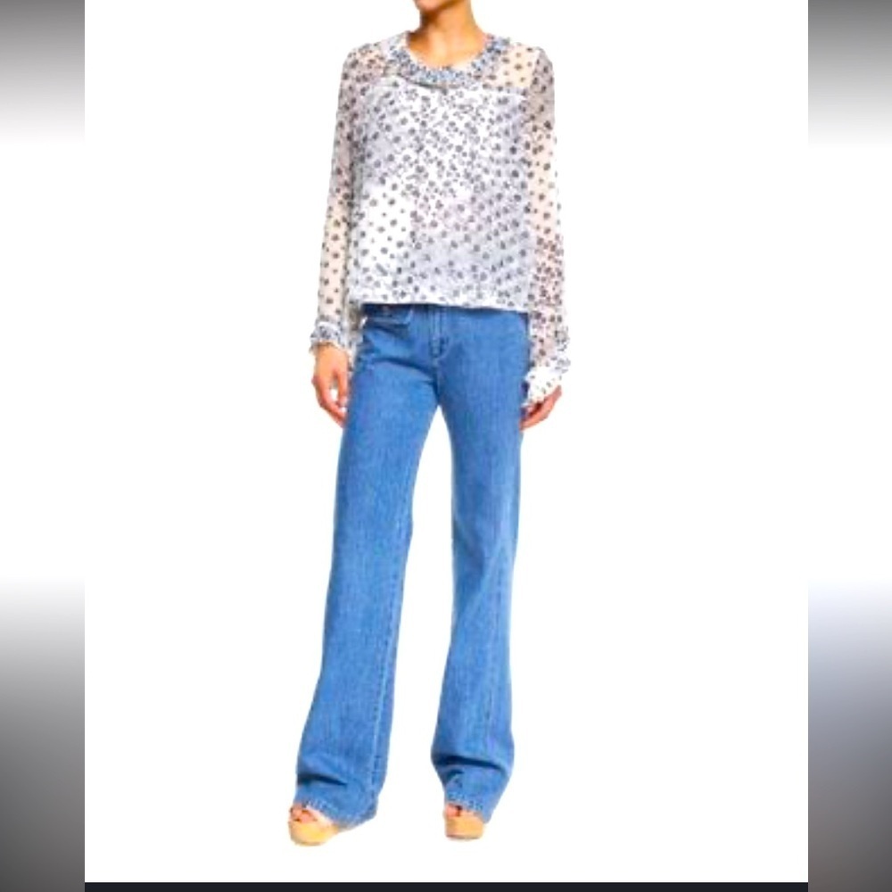See by Chloe floral boho long pleated sleeve blouse top summer designer $300
